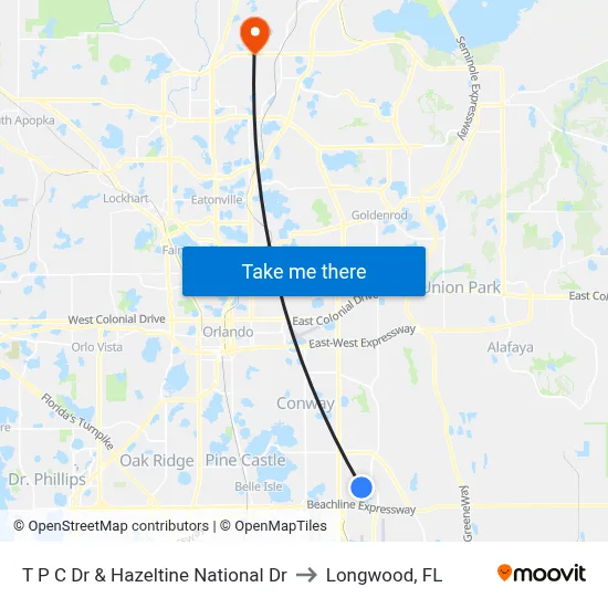T P C Dr & Hazeltine National Dr to Longwood, FL map
