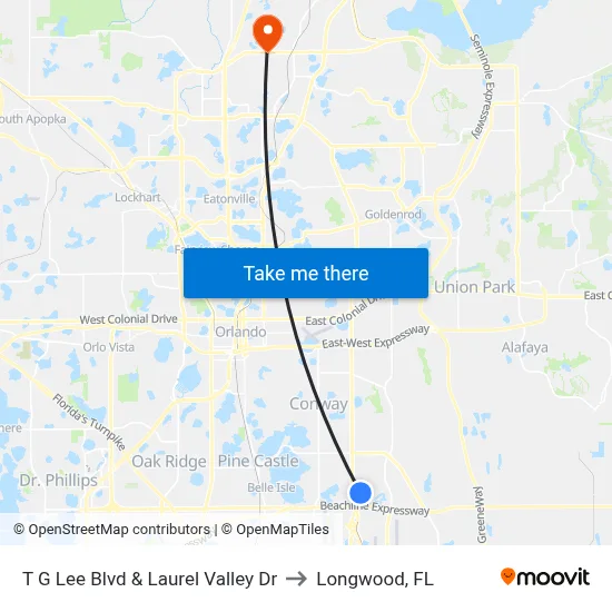 T G Lee Blvd & Laurel Valley Dr to Longwood, FL map