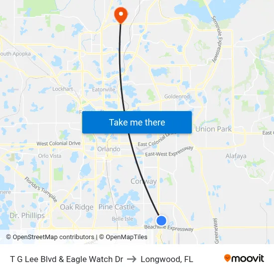 T G Lee Blvd & Eagle Watch Dr to Longwood, FL map