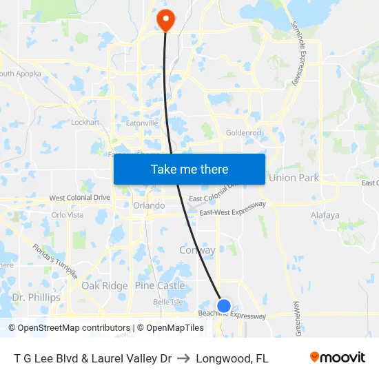 T G Lee Blvd & Laurel Valley Dr to Longwood, FL map