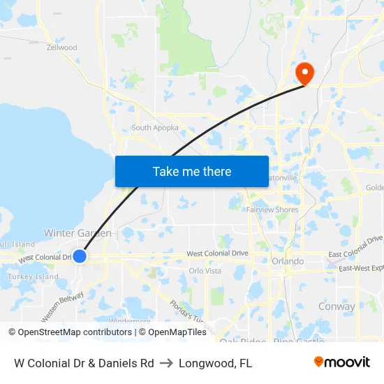 W Colonial Dr & Daniels Rd to Longwood, FL map