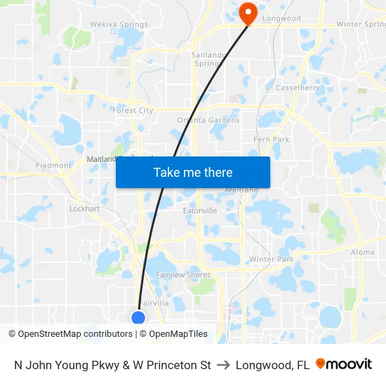 N John Young Pkwy & W Princeton St to Longwood, FL map