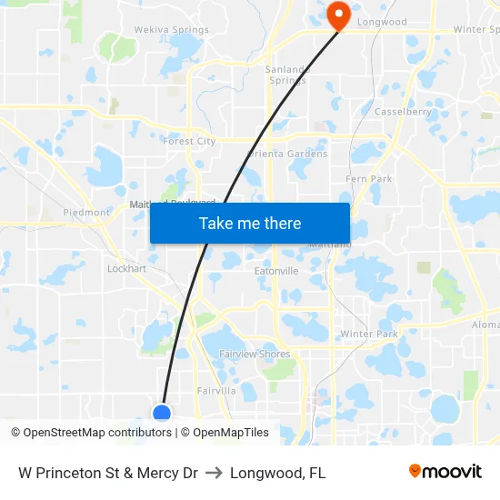 W Princeton St & Mercy Dr to Longwood, FL map