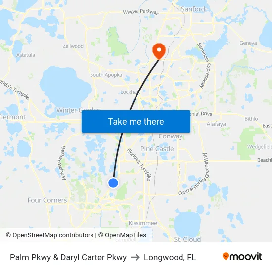 Palm Pkwy & Daryl Carter Pkwy to Longwood, FL map