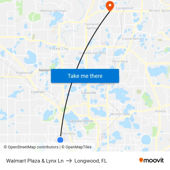 Walmart Plaza & Lynx Ln to Longwood, FL map