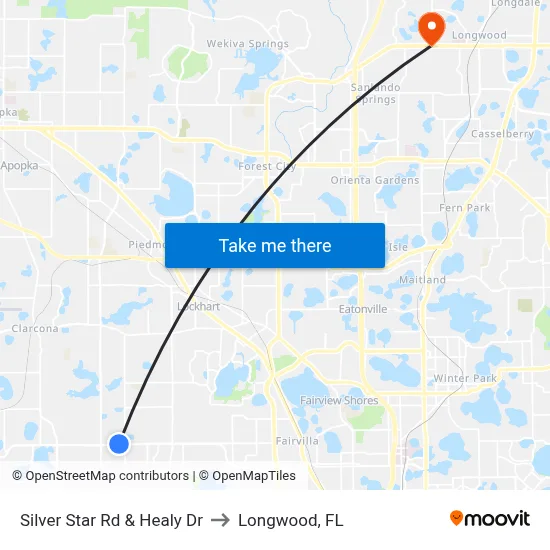 Silver Star Rd & Healy Dr to Longwood, FL map