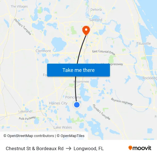 Chestnut St & Bordeaux Rd to Longwood, FL map