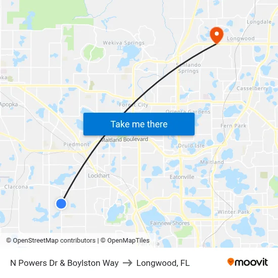 N Powers Dr & Boylston Way to Longwood, FL map