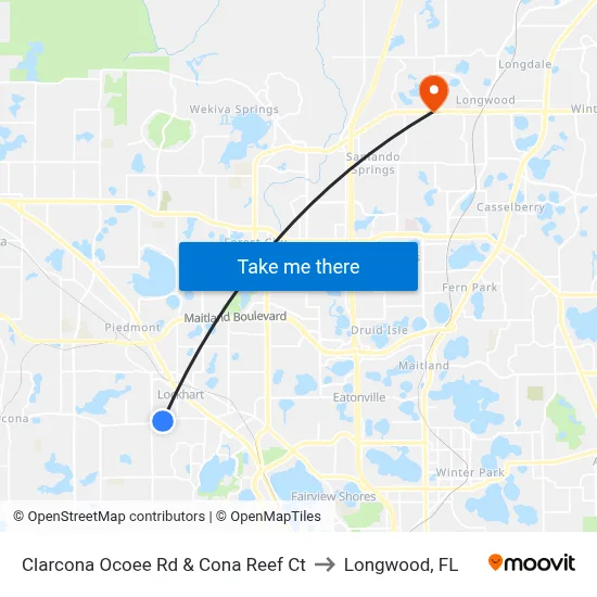 Clarcona Ocoee Rd & Cona Reef Ct to Longwood, FL map