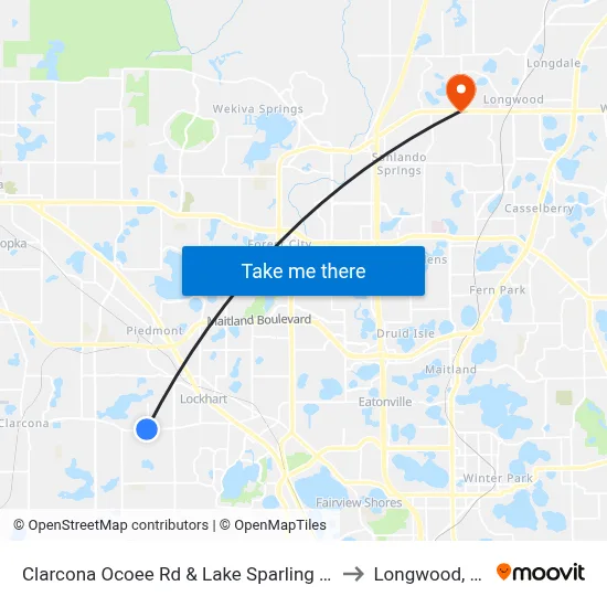 Clarcona Ocoee Rd & Lake Sparling Rd to Longwood, FL map