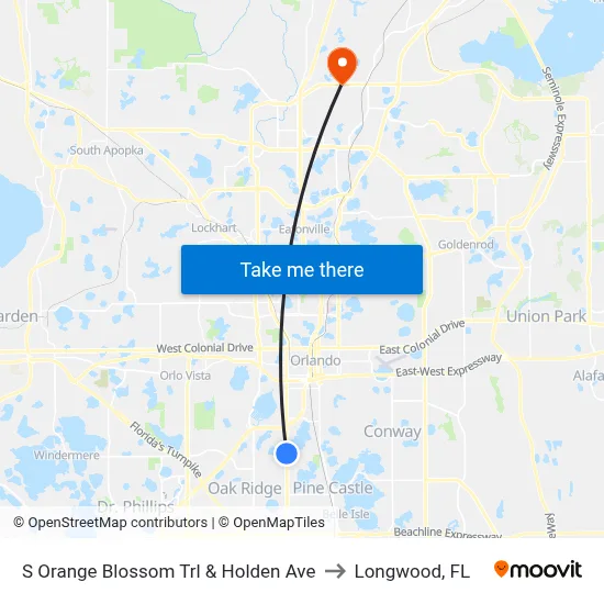 S Orange Blossom Trl & Holden Ave to Longwood, FL map