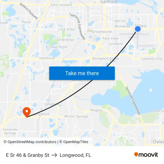 E Sr 46 & Granby St to Longwood, FL map