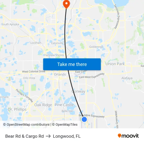 Bear Rd & Cargo Rd to Longwood, FL map