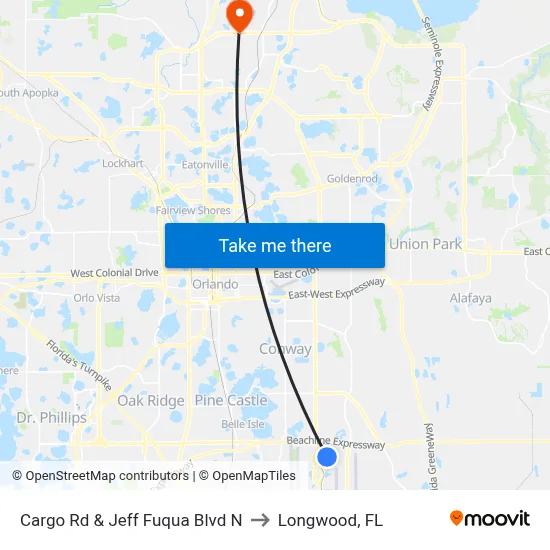 Cargo Rd & Jeff Fuqua Blvd N to Longwood, FL map