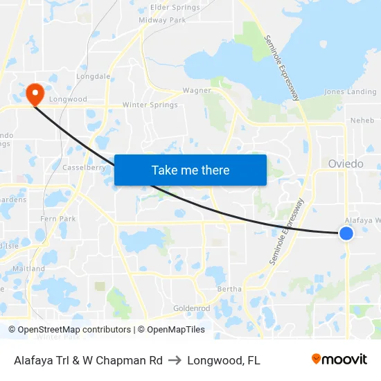 Alafaya Trl & W Chapman Rd to Longwood, FL map