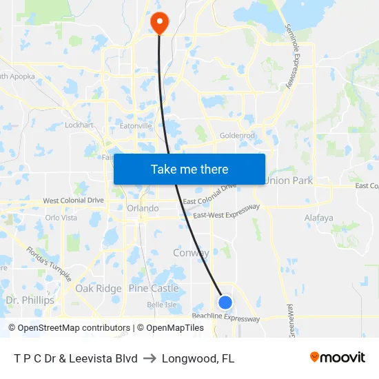 T P C Dr & Leevista Blvd to Longwood, FL map