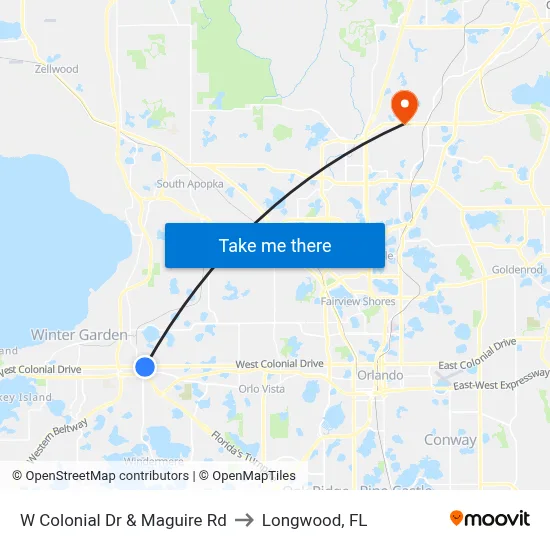 W Colonial Dr & Maguire Rd to Longwood, FL map