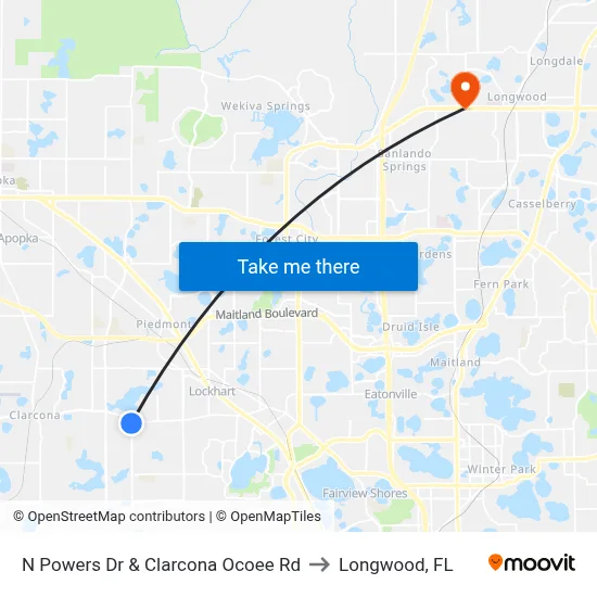 N Powers Dr & Clarcona Ocoee Rd to Longwood, FL map