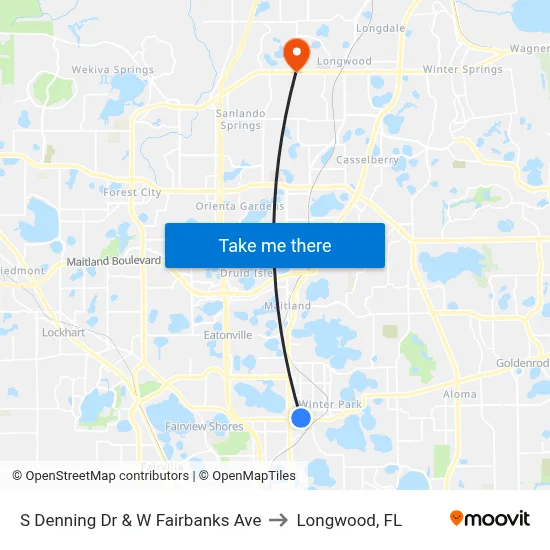 S Denning Dr & W Fairbanks Ave to Longwood, FL map
