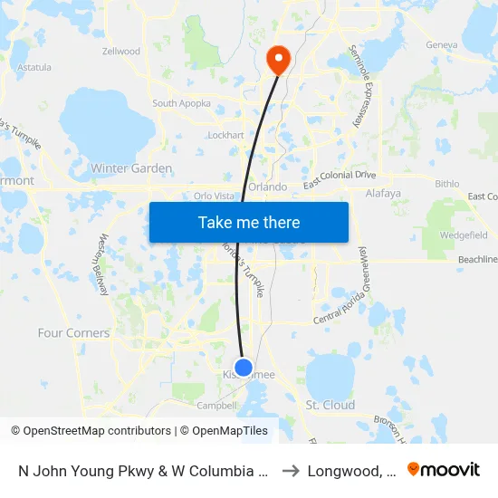 N John Young Pkwy & W Columbia Ave to Longwood, FL map