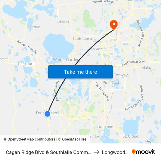 Cagan Ridge Blvd & Southlake Commons Dr to Longwood, FL map