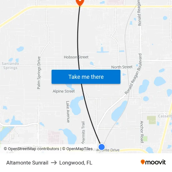 Altamonte  Sunrail to Longwood, FL map