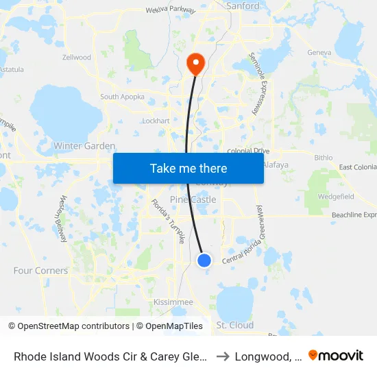 Rhode Island Woods Cir & Carey Glen Cir to Longwood, FL map