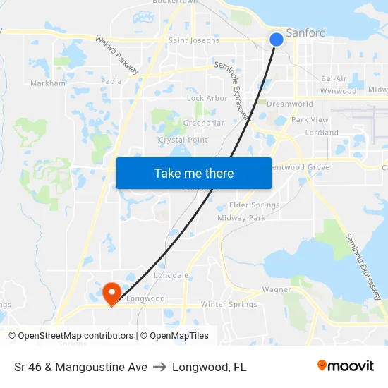 Sr 46 & Mangoustine Ave to Longwood, FL map