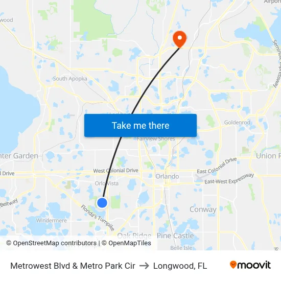 Metrowest Blvd & Metro Park Cir to Longwood, FL map