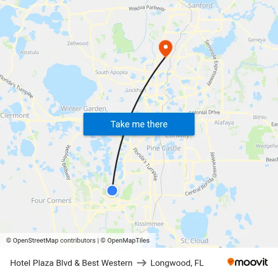Hotel Plaza Blvd & Best Western to Longwood, FL map