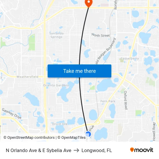 N Orlando Ave & E Sybelia Ave to Longwood, FL map