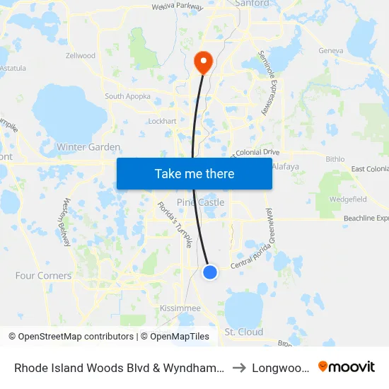 Rhode Island Woods Blvd & Wyndham Lakes Blvd to Longwood, FL map