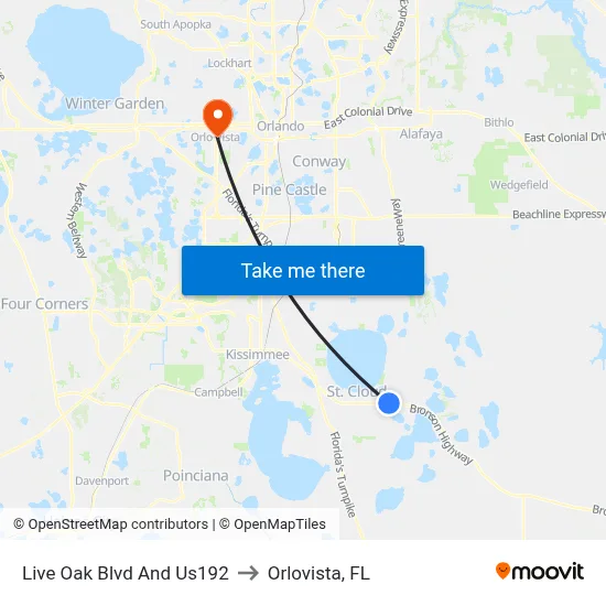 Live Oak Blvd And Us192 to Orlovista, FL map