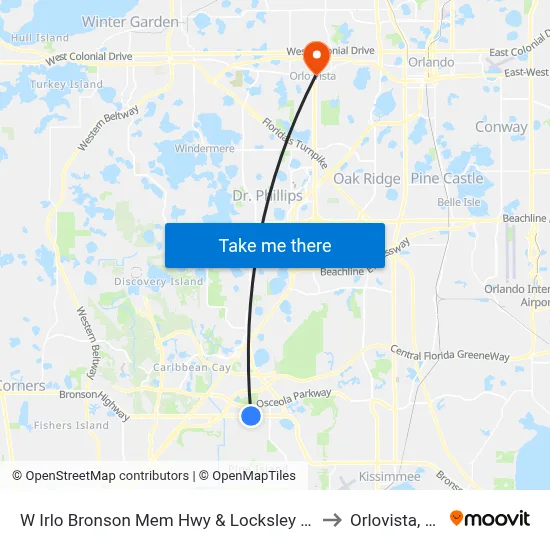 W Irlo Bronson Mem Hwy & Locksley Ln to Orlovista, FL map