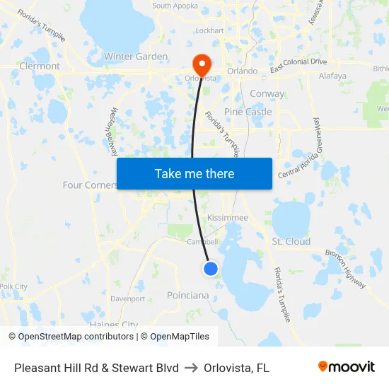 Pleasant Hill Rd & Stewart Blvd to Orlovista, FL map