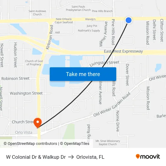 W Colonial Dr & Walkup Dr to Orlovista, FL map