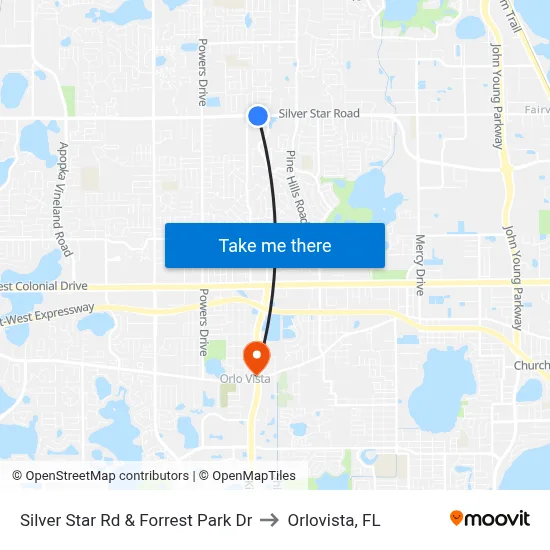 Silver Star Rd & Forrest Park Dr to Orlovista, FL map