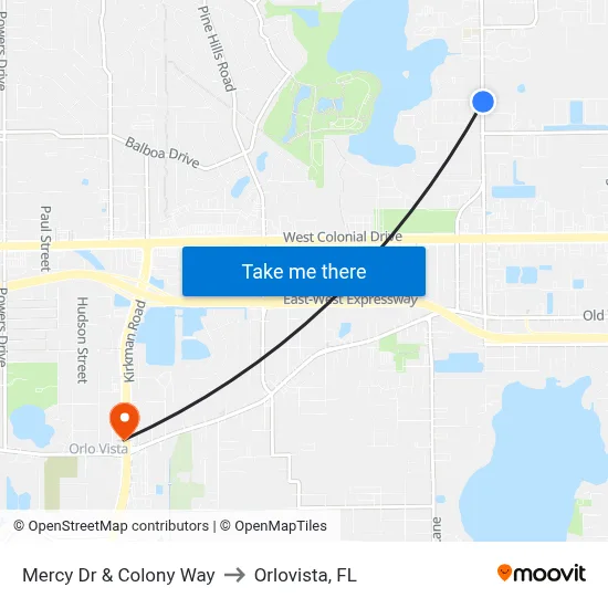 Mercy Dr & Colony Way to Orlovista, FL map