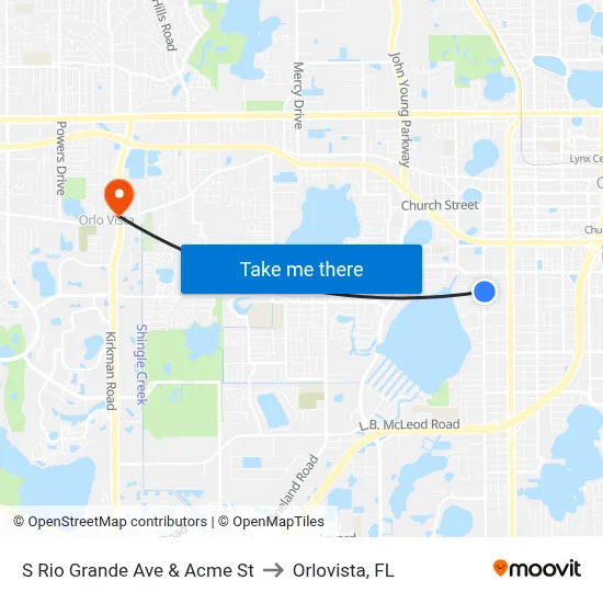 S Rio Grande Ave & Acme St to Orlovista, FL map