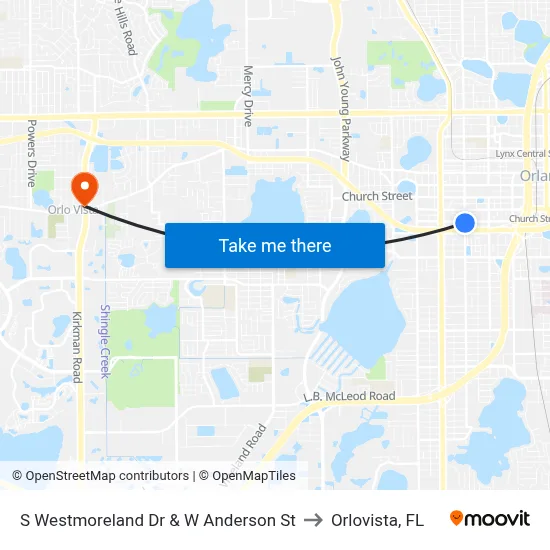 S Westmoreland Dr & W Anderson St to Orlovista, FL map