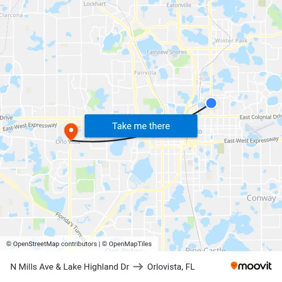 N Mills Ave & Lake Highland Dr to Orlovista, FL map