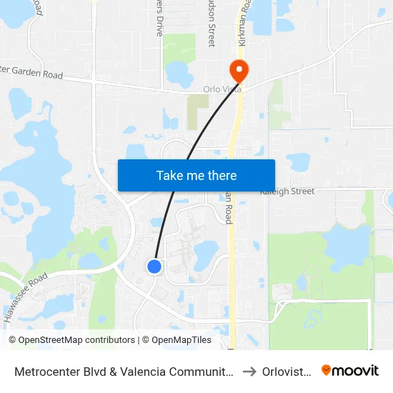 Metrocenter Blvd & Valencia Community College Dr to Orlovista, FL map