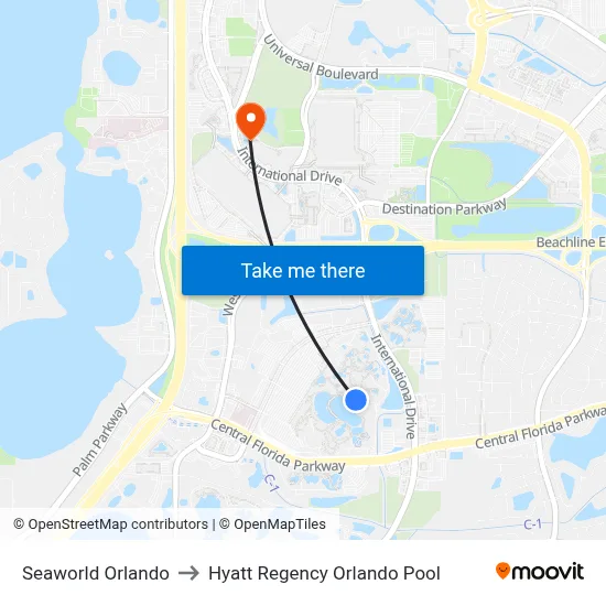 Seaworld Orlando to Hyatt Regency Orlando Pool map