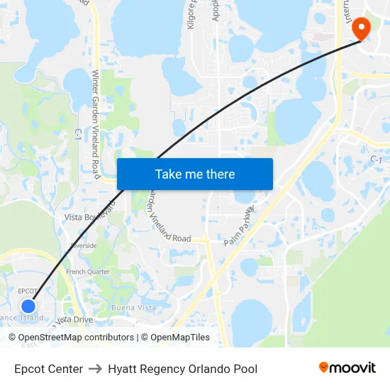 Epcot Center to Hyatt Regency Orlando Pool map