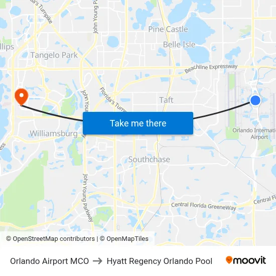 Orlando Airport MCO to Hyatt Regency Orlando Pool map