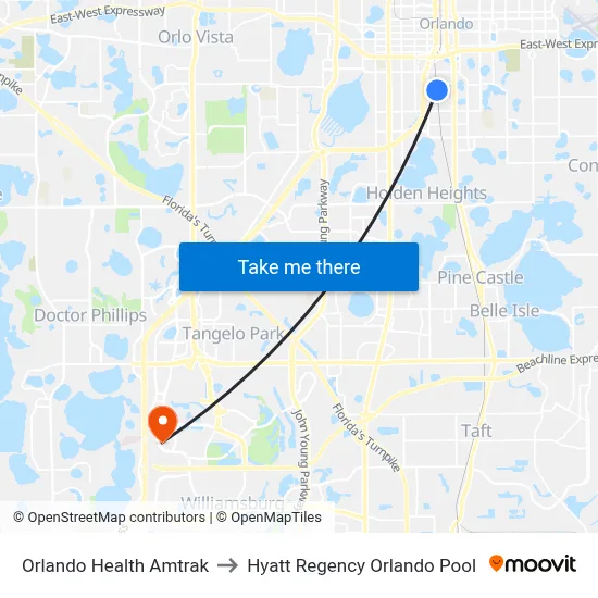 Orlando Health Amtrak to Hyatt Regency Orlando Pool map