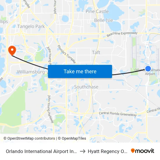 Orlando International Airport Intermodal Terminal to Hyatt Regency Orlando Pool map