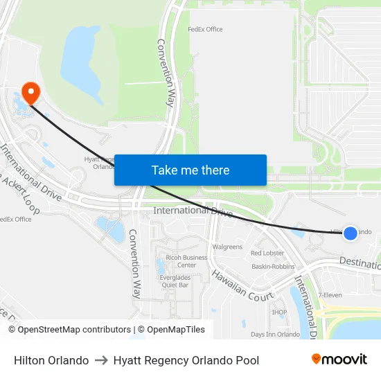 Hilton Orlando to Hyatt Regency Orlando Pool map
