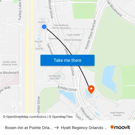 Rosen Inn at Pointe Orlando to Hyatt Regency Orlando Pool map