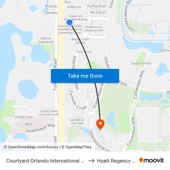 Courtyard Orlando International Drive/Convention Center to Hyatt Regency Orlando Pool map
